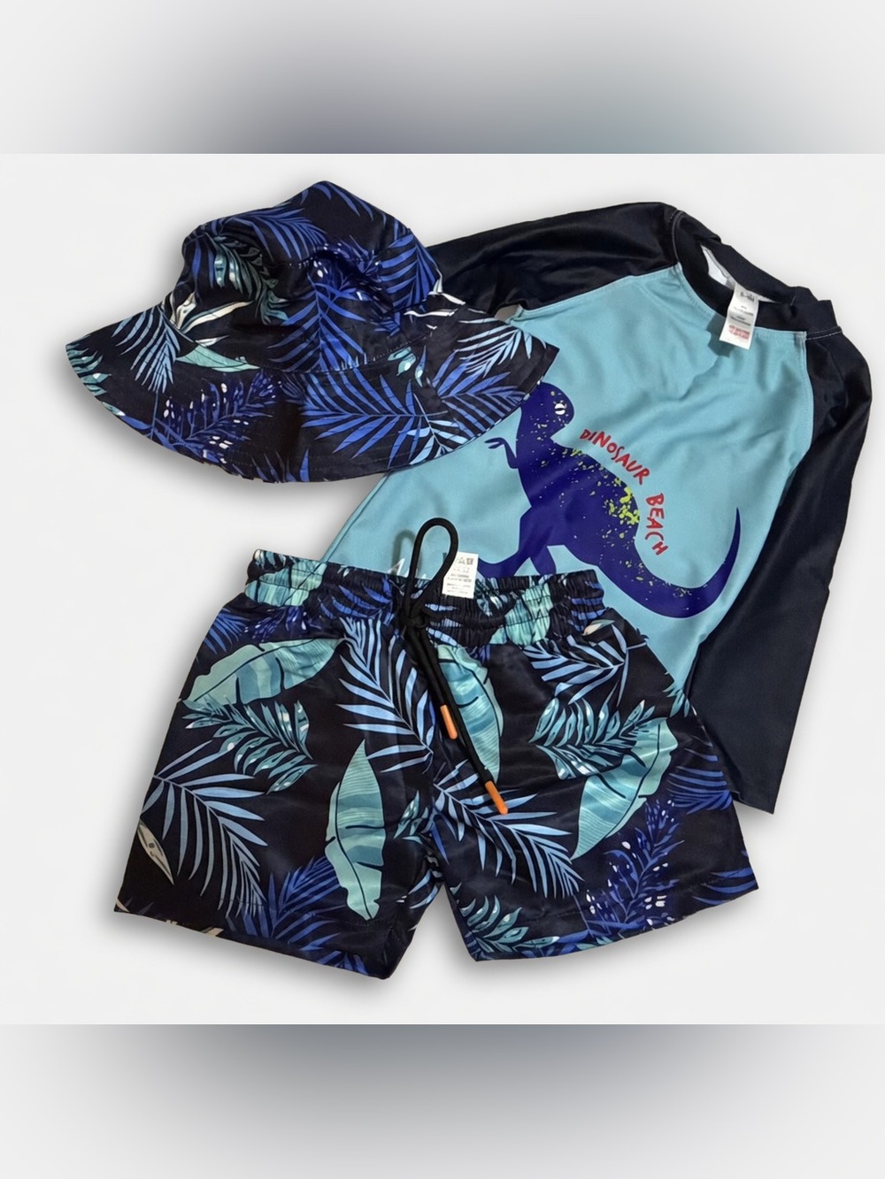 Baby 3 Piece Tropical Swim Set with Sun Hat - Dinosaur- Rash Guard 6-9 Months